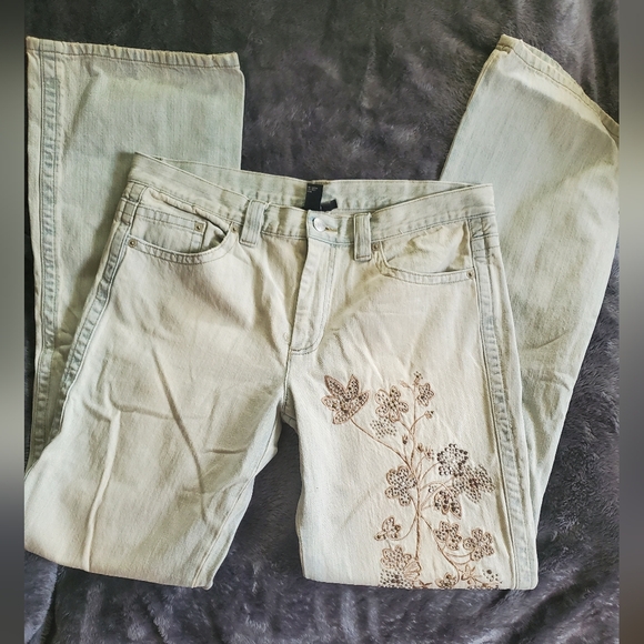 DKNY Embroidered Floral Flare Jeans - Picture 1 of 4